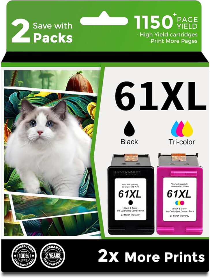 Black Ink Cartridge Replacement for HP 61 XL