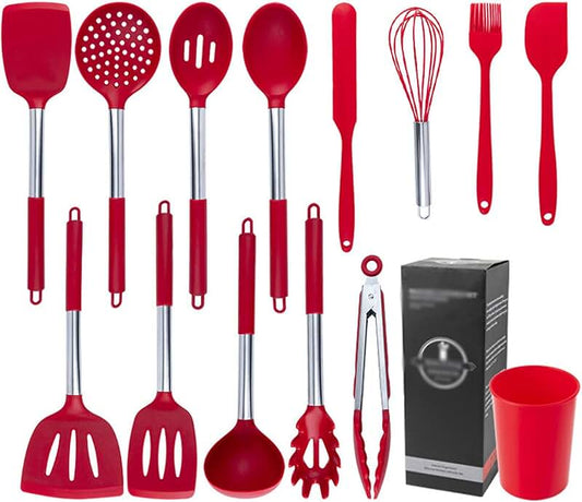 47-Piece Silicone Kitchen Utensil Set with Wooden Handles