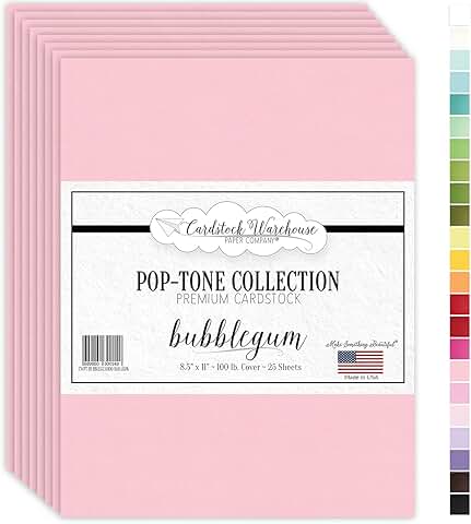 Pink Cardstock Paper, 25 Sheets, 8.5 x 11", 100 lb