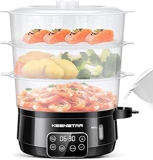 Electric Food Steamer with 3 Tiers and Digital Timer