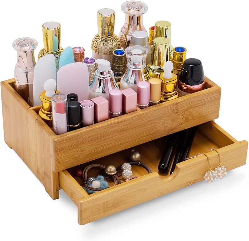 Large Bamboo Makeup Storage Drawer Organizer