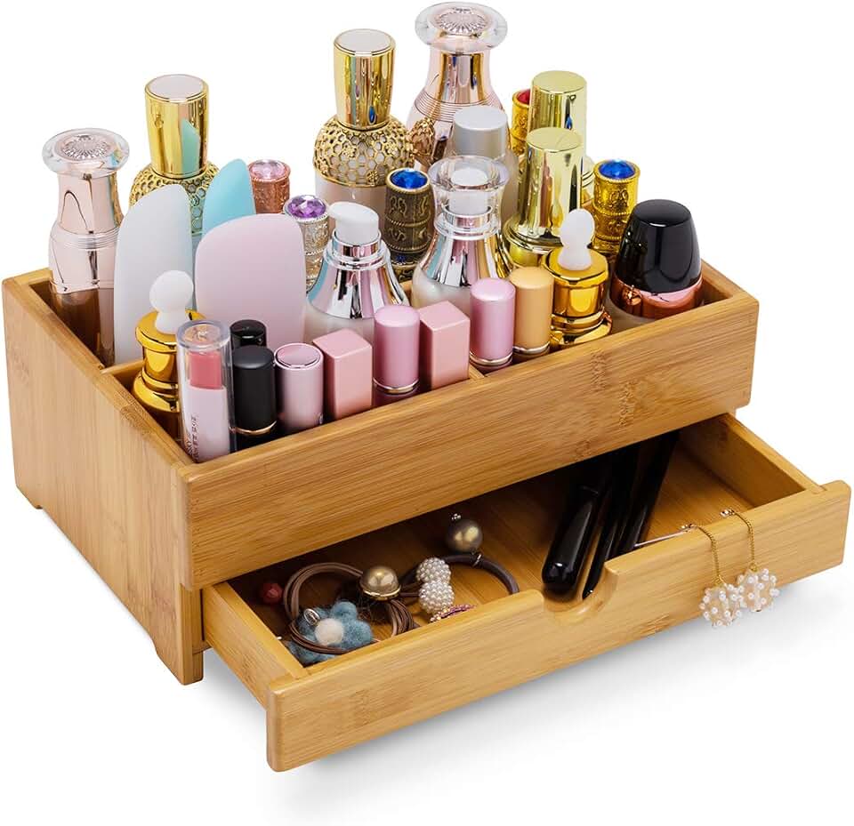 Large Bamboo Makeup Storage Drawer Organizer