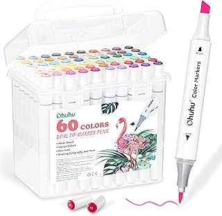 60 Water-Based Dual Tip Markers for Coloring and Drawing