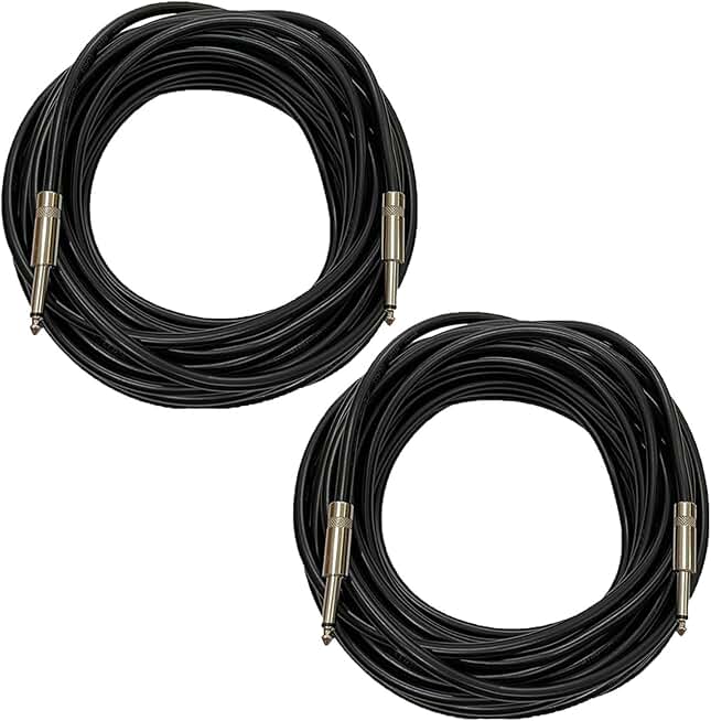 25 Feet 12 Gauge 1/4" to 1/4" TS Speaker Cables, 2 Pack