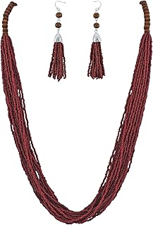 Long Beaded Necklace and Earrings Set for Women