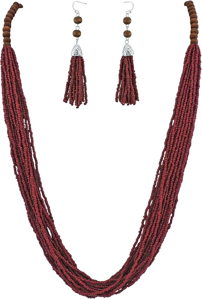 Long Beaded Necklace and Earrings Set for Women