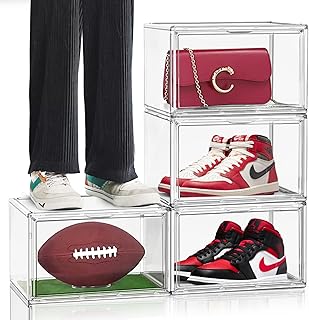 Set of 4 Clear Shoe Storage Boxes with Magnetic Doors