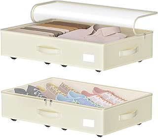 Rolling beige under bed storage bins, no assembly