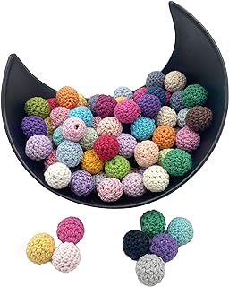 20mm Wooden Crochet Beads, 50 Pieces, Assorted Colors