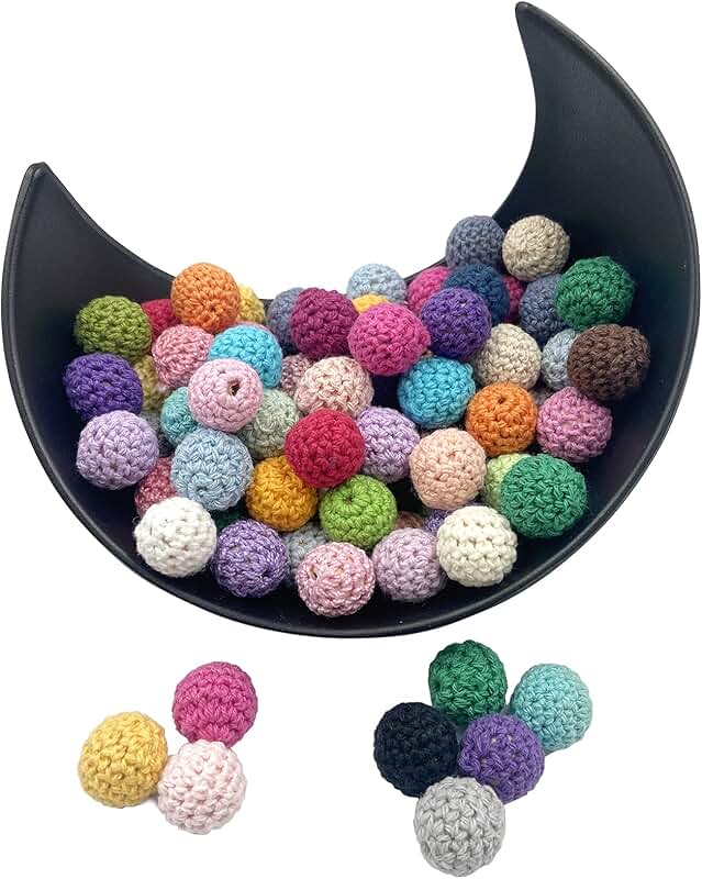 20mm Wooden Crochet Beads, 50 Pieces, Assorted Colors