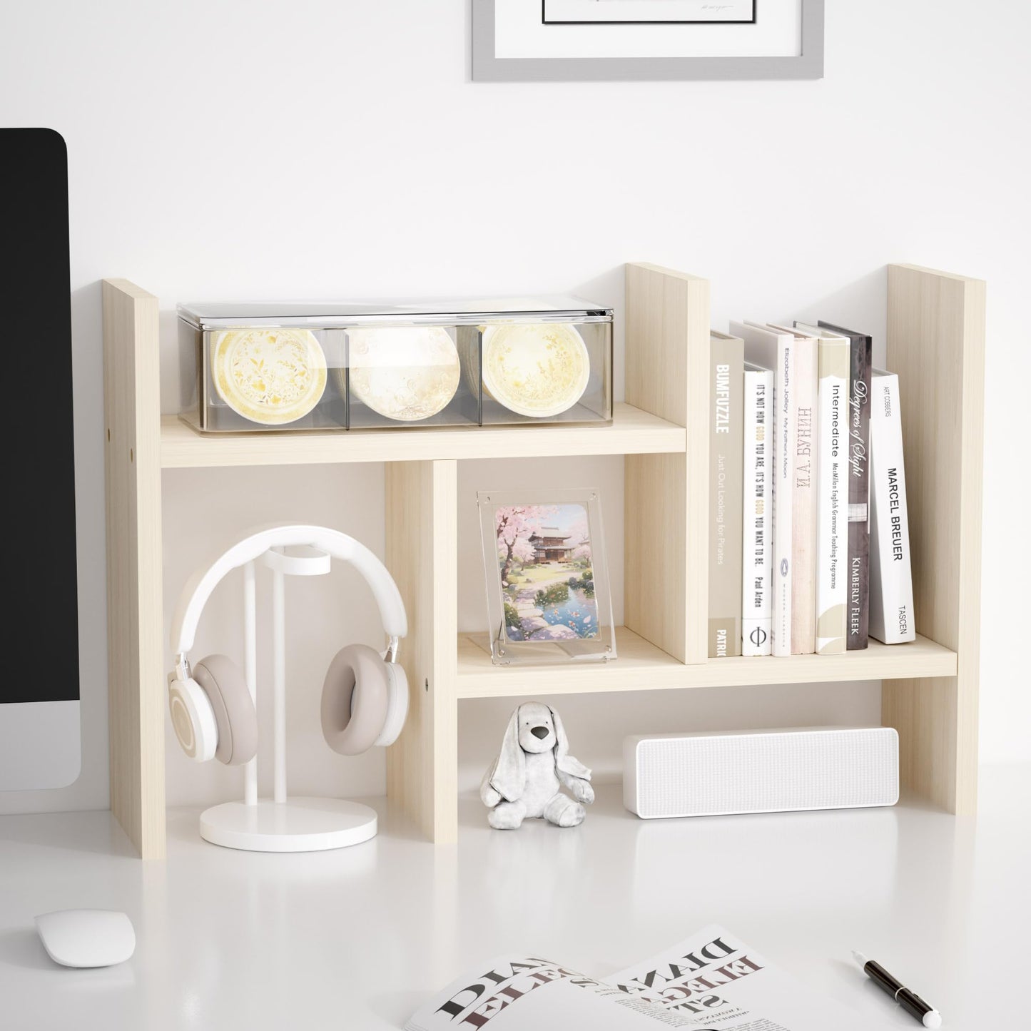 Adjustable Wooden Desk Organizer and Shelf