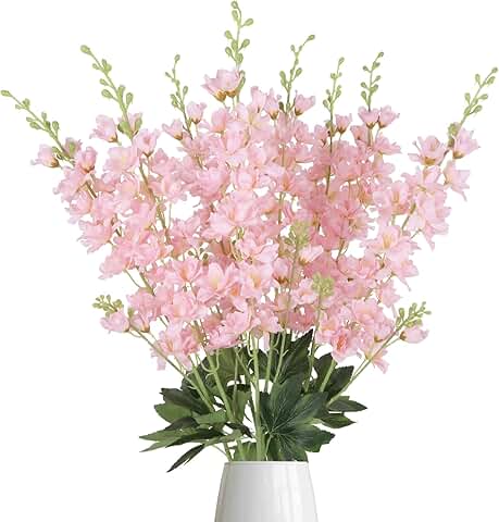Eight Pink Delphinium Artificial Flowers for Decor