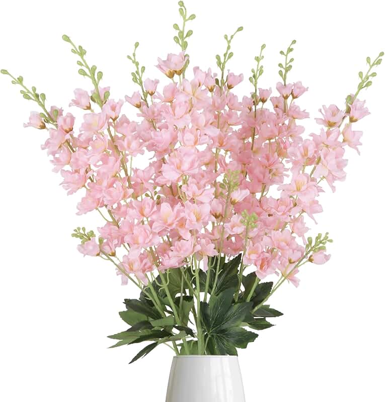 Eight Pink Delphinium Artificial Flowers for Decor