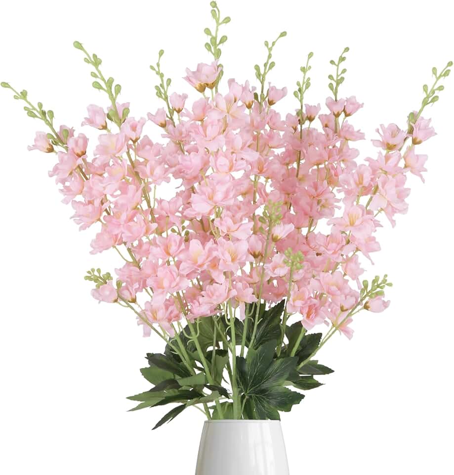 Eight Pink Delphinium Artificial Flowers for Decor
