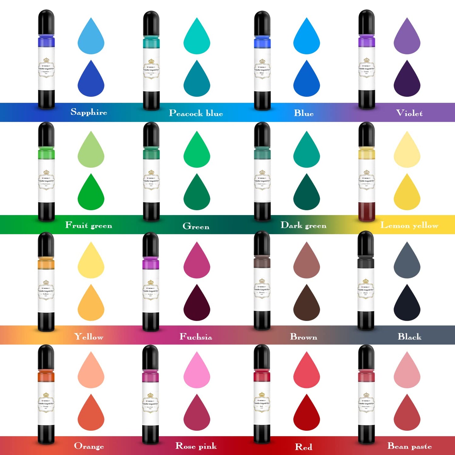 Natural Candle Dye Set - 16 Vibrant Liquid Colors