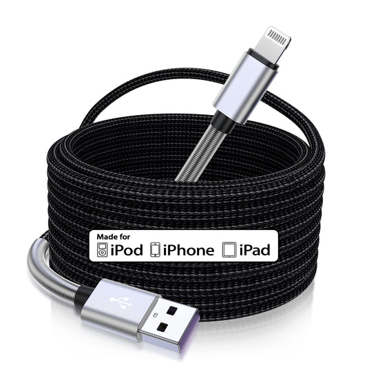 15 Ft Nylon Braided Lightning Cable for iPhone, Silver