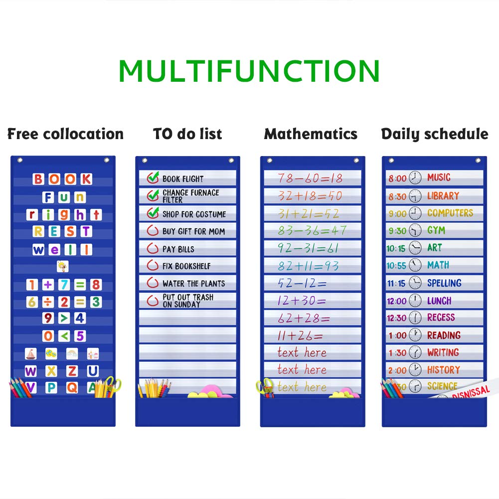 Classroom Daily Schedule Pocket Chart with 18 Dry-Erase Cards