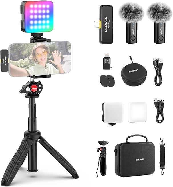 Vlogging Kit with LED Light, Microphone, Tripod