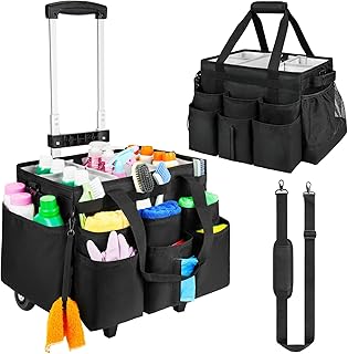 Large Rolling Cleaning Caddy with Trolley and Shoulder Strap