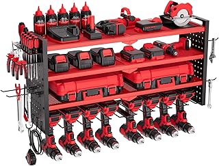 4-Layer Power Tool Wall Mount Organizer with Drill Holders