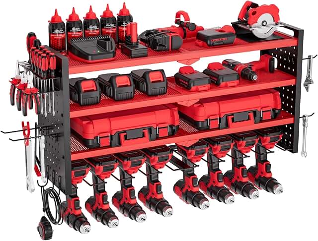 4-Layer Power Tool Wall Mount Organizer with Drill Holders
