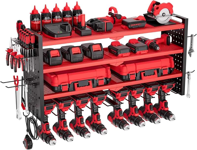4-Layer Power Tool Wall Mount Organizer with Drill Holders