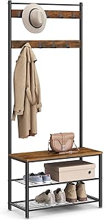 Rustic Brown and Black 3-in-1 Entryway Coat Rack Bench