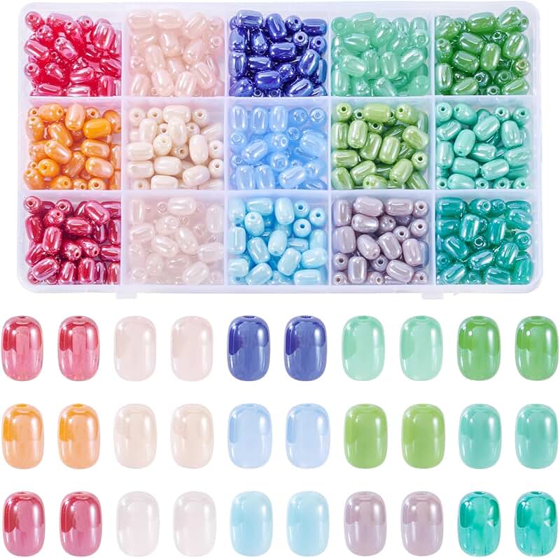 450 Pcs Oval Glass Beads in 15 Colors for Jewelry Making