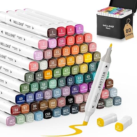80-Color Dual Tip Alcohol Markers with Case
