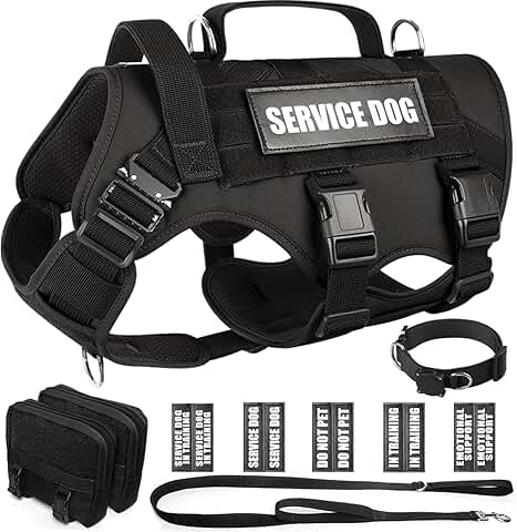 Tactical Dog Harness with Leash, Collar, Patches