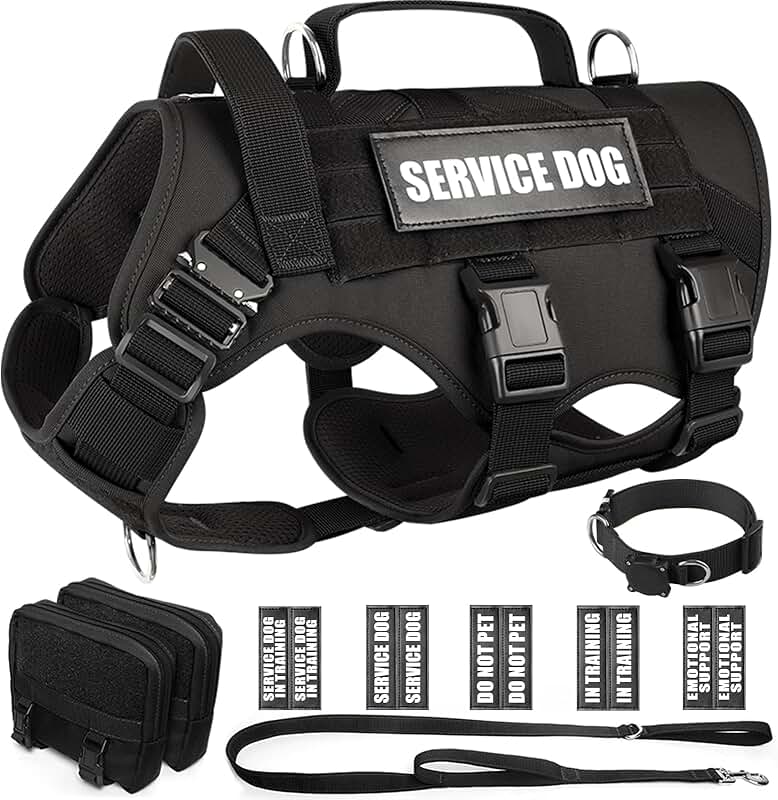 Tactical Dog Harness with Leash, Collar, Patches