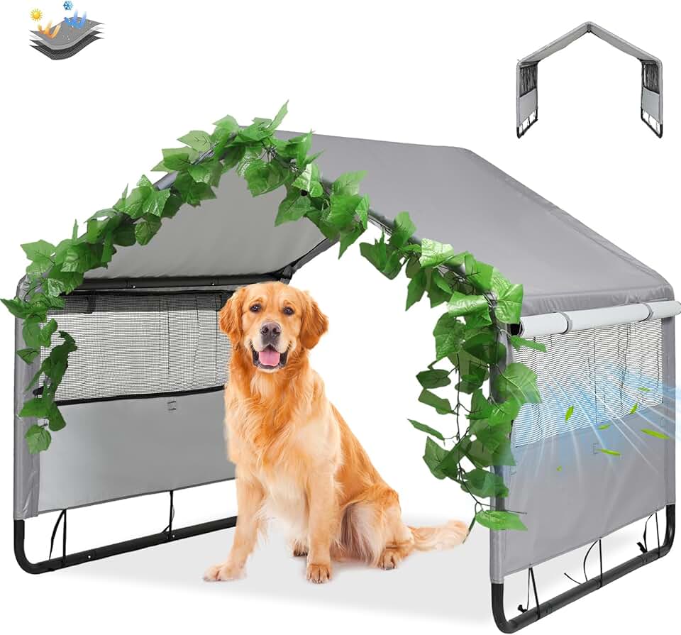 Large Outdoor Dog and Pet Shelter with Shade and Rain Cover