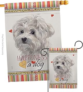 Maltese Dog Garden Flag Set with Puppy and Paw Design