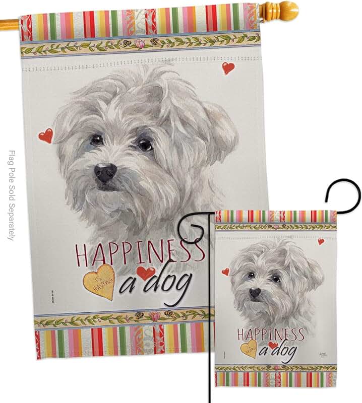 Maltese Dog Garden Flag Set with Puppy and Paw Design