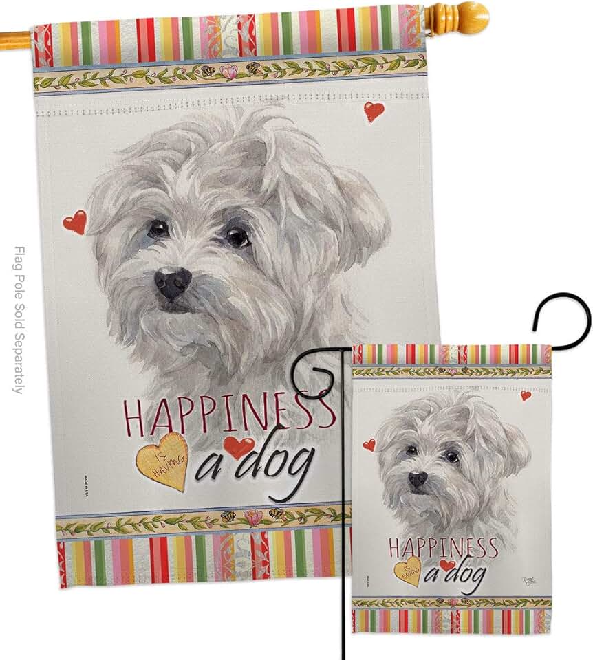 Maltese Dog Garden Flag Set with Puppy and Paw Design