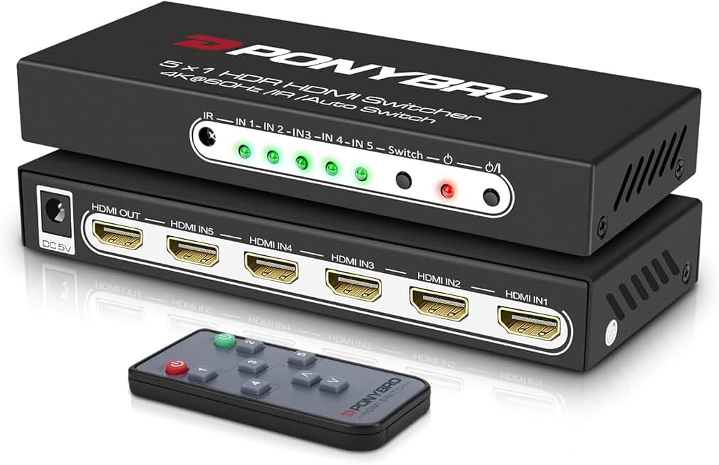 5-Port HDMI Switch 4K@60Hz Auto-Switch with Remote
