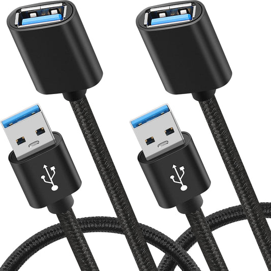 2 Pack USB 3.0 Braided Extension Cables, 1.5 and 3 Feet