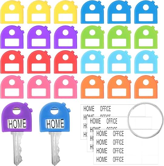 Set of 24 Colored Silicone Key Tags with Blank Labels