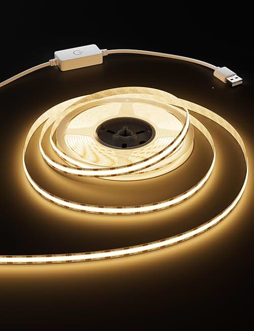 USB LED Strip Lights, Warm White, Dimmable, Flexible