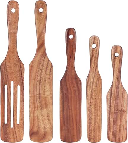 Set of 5 Wooden Spatulas for Cooking and Stirring