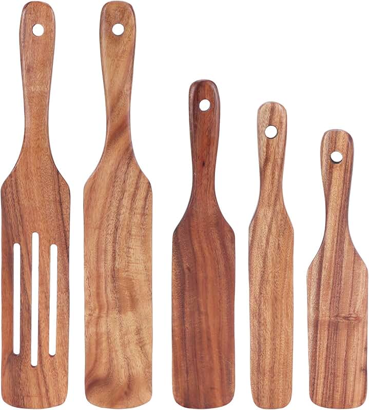 Set of 5 Wooden Spatulas for Cooking and Serving