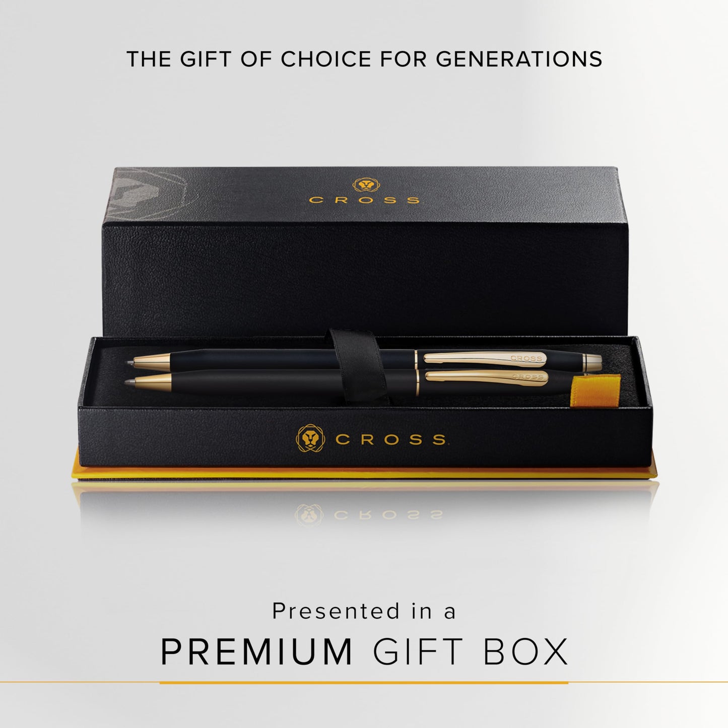 Black ballpoint pen and 0.7mm pencil set with gold accents