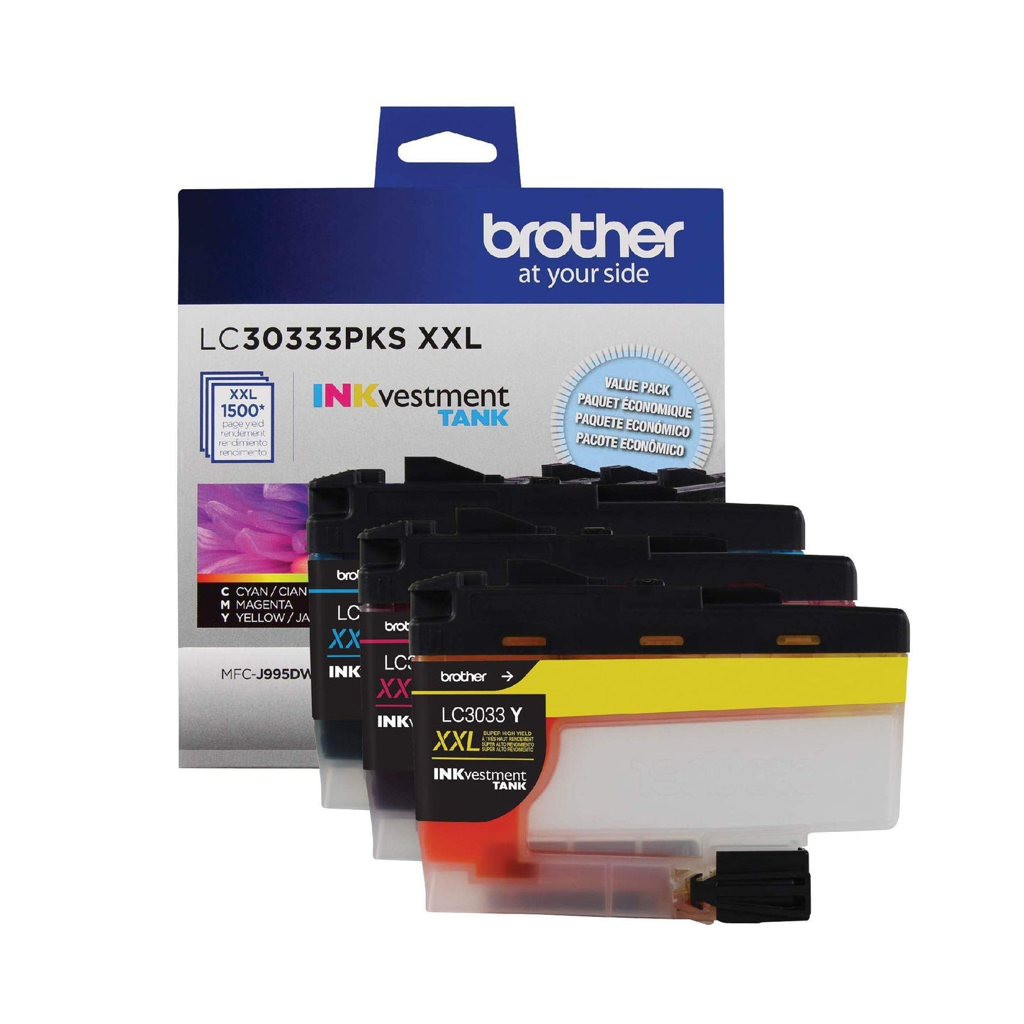 Genuine LC30333PKS 3-Pack, Super High-yield Color INKvestment Tank Ink Cartridges; Includes 1 Cartridge each of Cyan, Magenta & Yellow, Page Yield Up to 1,500 Pages/Cartridge, LC3033
