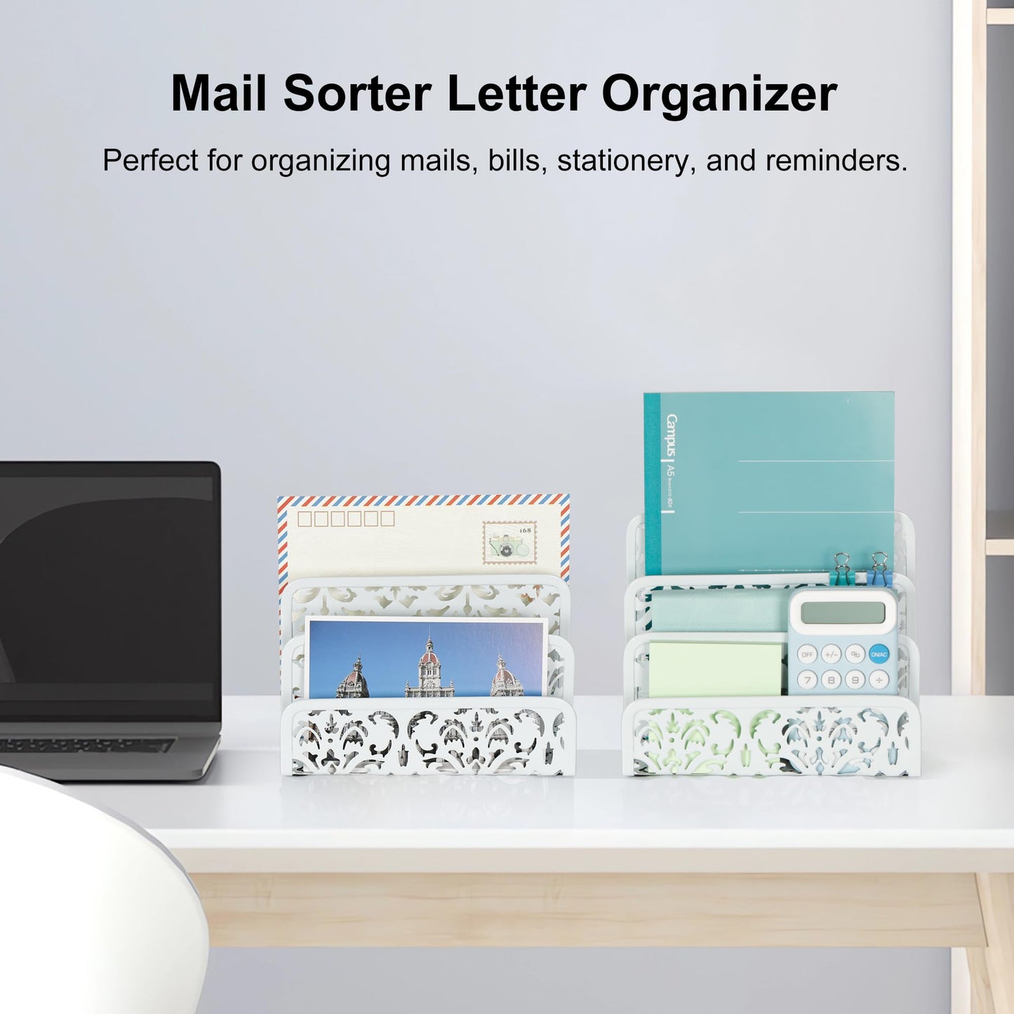 Two-Pack Metal Mail Organizer with Floral Design