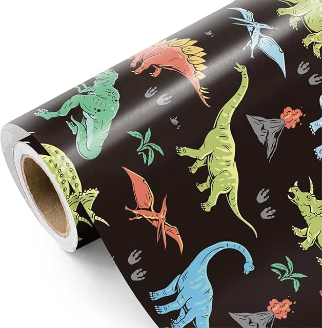 Dinosaur Wrapping Paper Mini Roll for Kids and Baby Shower