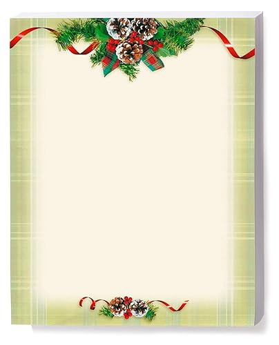 Cream plaid holiday border paper, 8.5 x 11, 25 sheets