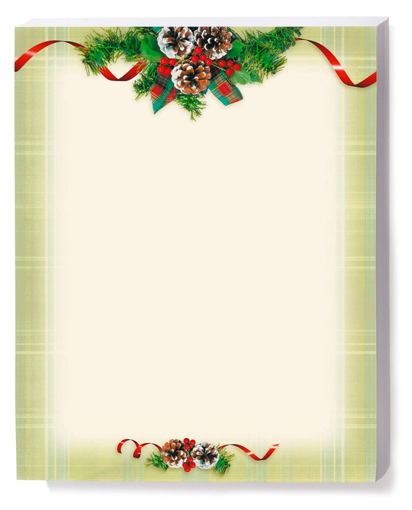 Cream plaid holiday border paper, 8.5 x 11, 25 sheets