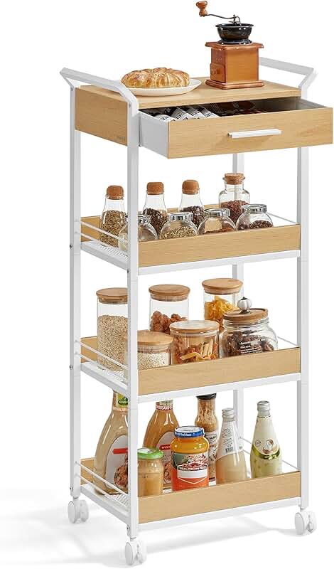4-Tier Rolling Storage Cart with Handles and Lockable Casters