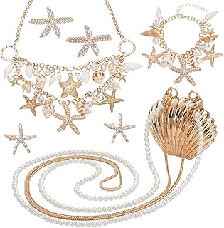 Seven-piece Mermaid Jewelry Set with Seashells and Pearls