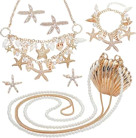 Seven-piece Mermaid Jewelry Set with Seashells and Pearls